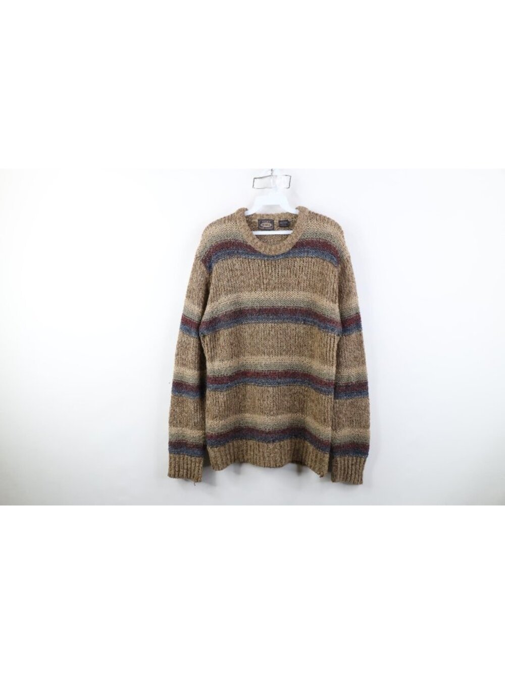 Vintage 90s Streetwear Womens Large Earth Tone Striped Hand Loomed Knit Sweater